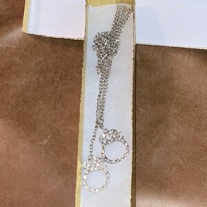 Handcuff Charm Necklace Silver-Tone Metal Chain With Sparkly Stones Modern